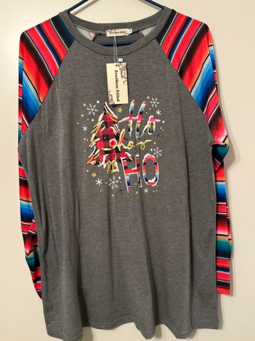 Southern Stitch Christmas Tree Ho Ho Ho top, XL